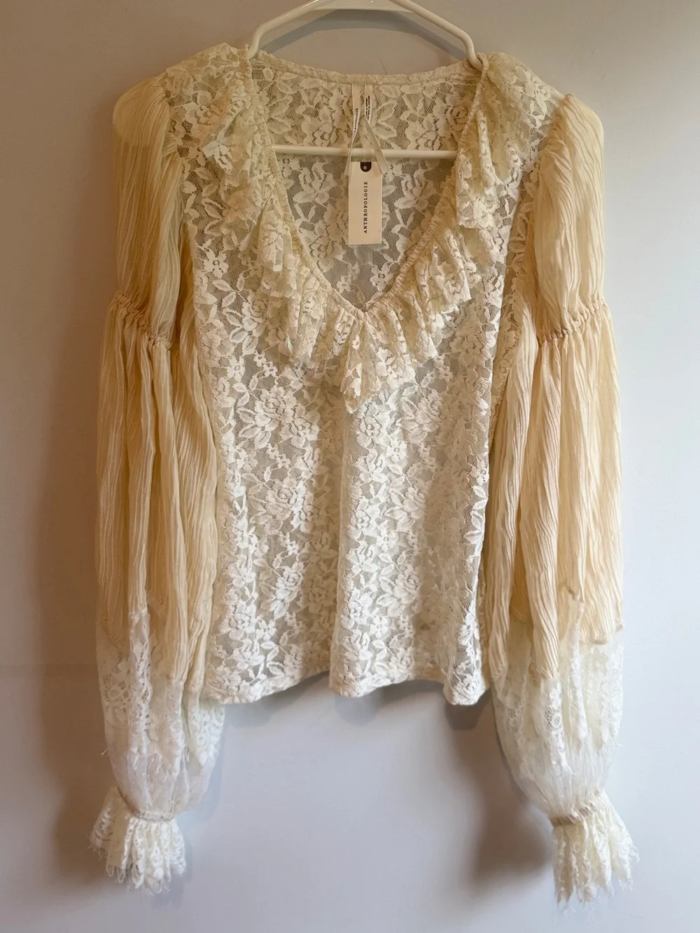 Anthropologie Wide-Sleeve Sheer Lace Top
